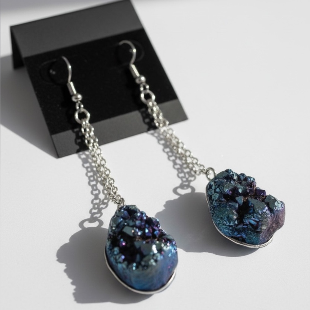 Sterling Silver Druzy Dangle Earrings